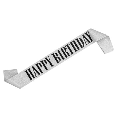 BANDAS PLATA ¨HAPPY BIRTHDAY¨ NEGRO
