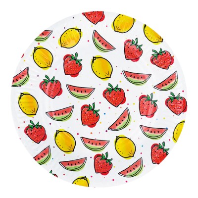 8 PLATOS DE PAPEL FRUTA 23 CM
