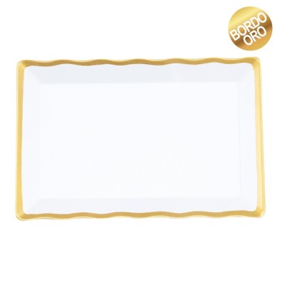 BANDEJA MELANINA BLANCA Y ORO 20 X 30 CM