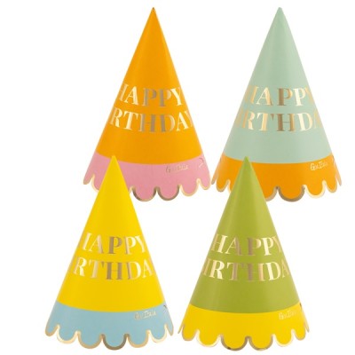 4 GORROS TONOS PASTEL HBD SURTIDOS