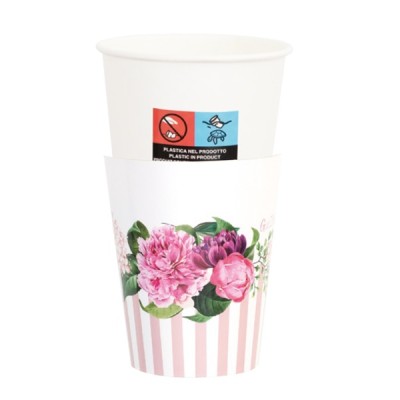 VASO CARTON FLORAL PINK 250 CC 8 UND