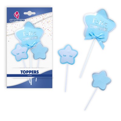 TOPPER FELIZ CUMPLEAÑOS ESTRELLAS AZULES