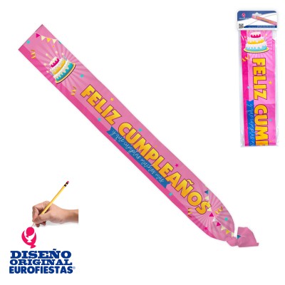 BANDA ROSA LETRAS AMARILLAS CON TARTA