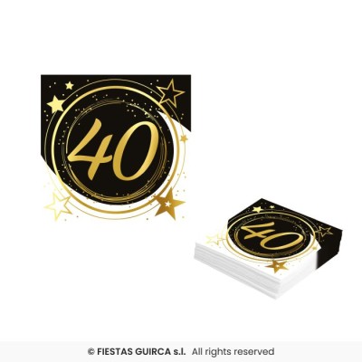 BOLSA 12 SERVILLETAS 40 AÑOS 16 CM