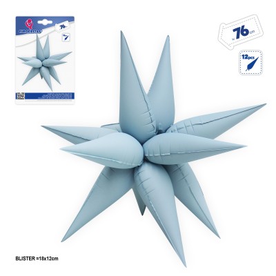 GLOBO FOIL ESTRELLA 3D AZUL CELESTE MATE 76CM