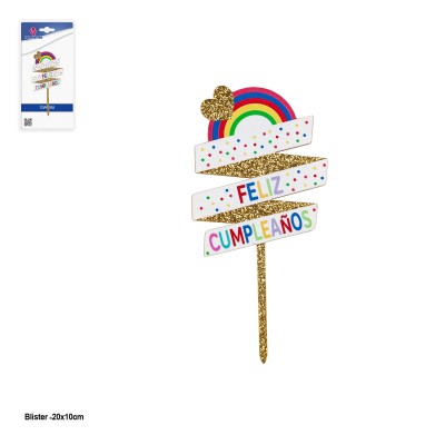 TOPPER ARCOIRIS BANNER FELIZ CUMPLE