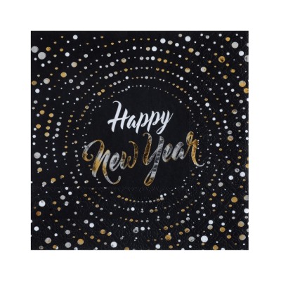 SERVILLETAS HAPPY NEW YEAR NEGRO 40X33CM