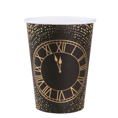VASOS RELOJ AÑO NUEVO NEGRO 27CL 10 UND