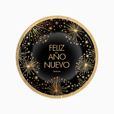 PLATO NOCHEVIEJA 'FELIZ AÑO NUEVO' Ø23 CM 6 UND