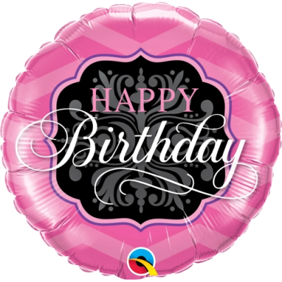 GLOBO FOIL HAPPY BIRTHDAY PINK/BLACK 18'