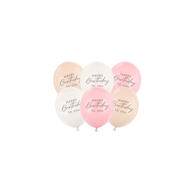 GLOBOS LATEX FELIZ CUMPLE TONOS ROSA/BEIGE/BLANCOS