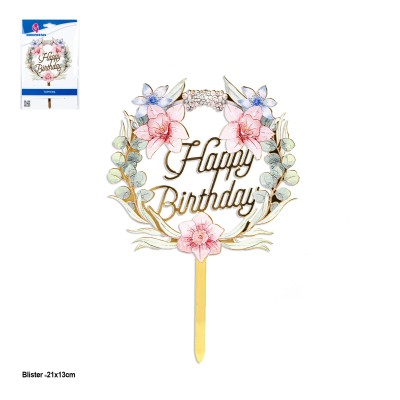 TOPPER CIRCULO FLORAL HAPPY BITHDAY