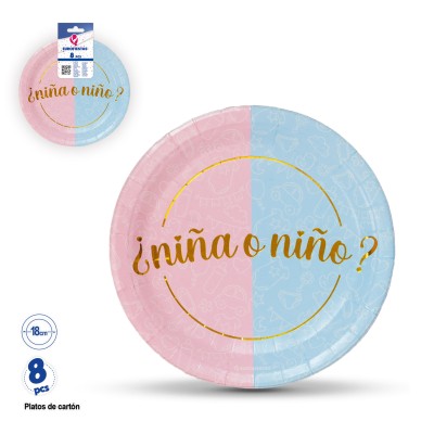 PLATOS NIÑA O NIÑO 18 CM 8 UND