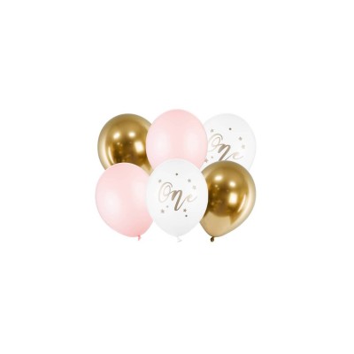 GLOBOS LATEX PRIMER CUMPLE ROSAS Y ORO 6 UND