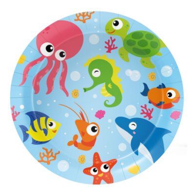 PLATOS CARTON OCEAN PARTY 18 CM 8 UND