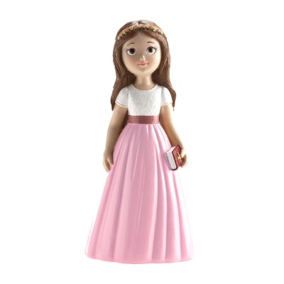 FIGURA NIÑA COMUNION FALDA ROSA 16 CM