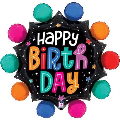 GLOBO FOIL HBDAY CON CIRCULOS 71 CM