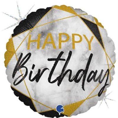 GLOBO FOIL HAPPY BIRTHDAY MARBEL NEGRO 18'