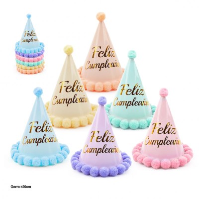 GORRO FELIZ CUMPLE COLORES PASTEL