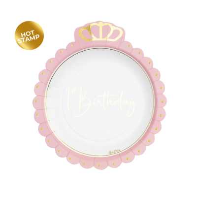 PLATO CORONA 1ER CUMPLE ROSA 8 UND