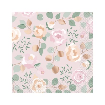 16 SERVILLETAS GRANDES CON ESTAMPADO FLORAL 33 CM