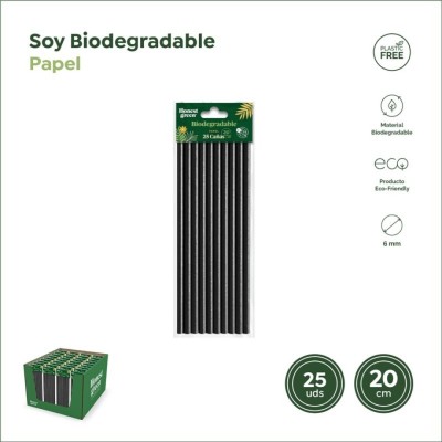 CAÑA PAPEL BIODEGRADABLE NEGRA 20 CM 25 UDS