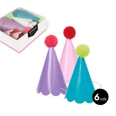SET GORRO GLITTER + POM POM COLORES 6 UND