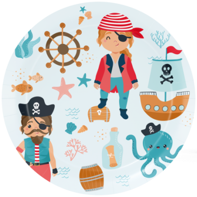 PLATOS CARTON PIRATA 23 CM 8 UND