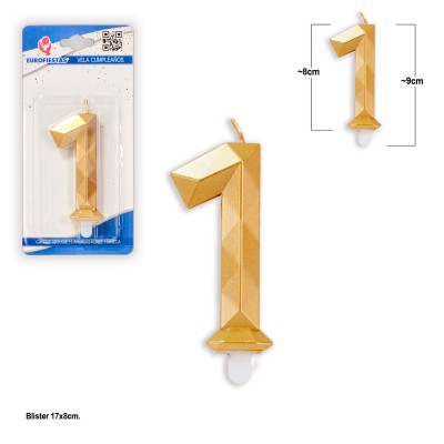 VELA POLIGONAL ORO 9 CM NUM.1