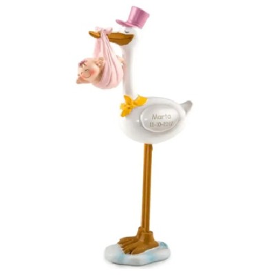 FIGURA CIGUEÑA GORRO ROSA 22 CM