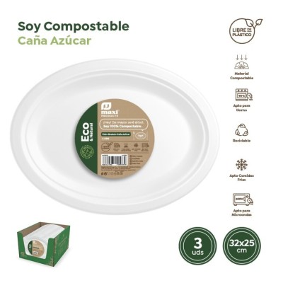 PLATO OVALADO 32X25CM CAÑA AZÚCAR 3 UD