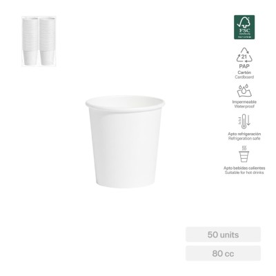 VASO CARTÓN BLANCO 80CC 50UDS