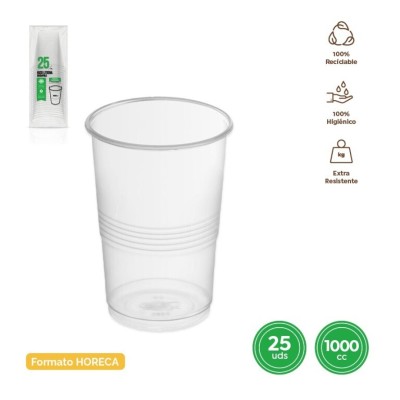 VASO LITRO IRROMPIBLE TRANSP. 25 UND