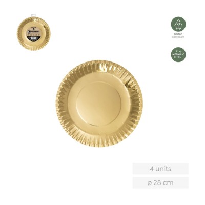 PLATO LLANO ORO METALIZADO 28CM CARTÓN 4 UDS