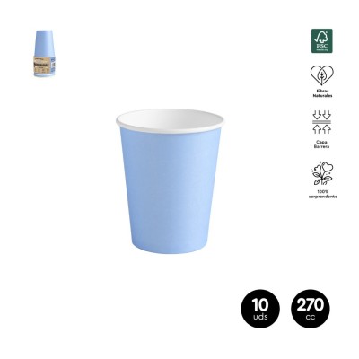 VASO CARTÓN AZUL PASTEL 10 UND