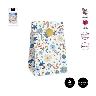 BOLSA FLORAL CELESTE PASTEL 20,5CM PAPEL 4UD