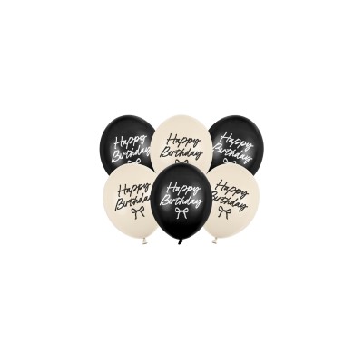 6 GLOBOS LÁTEX 30 CM HAPPY BIRTHDAY LAZOS