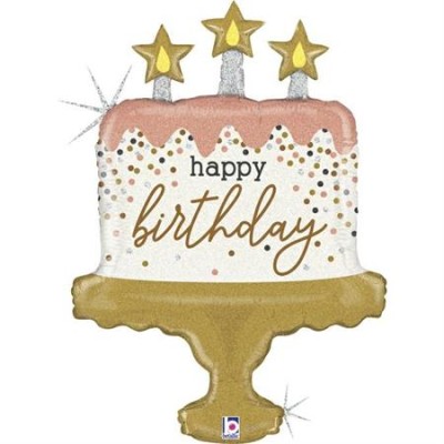GLOBO FOIL HAPPY BDAY FORMA TARTA 65 CM