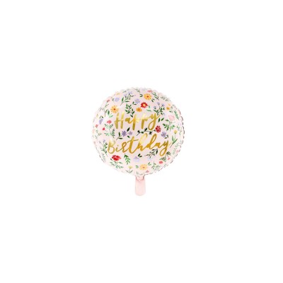 GLOBO FOIL FLORES 'HAPPY BIRTHDAY' ROSA CLARO 35CM