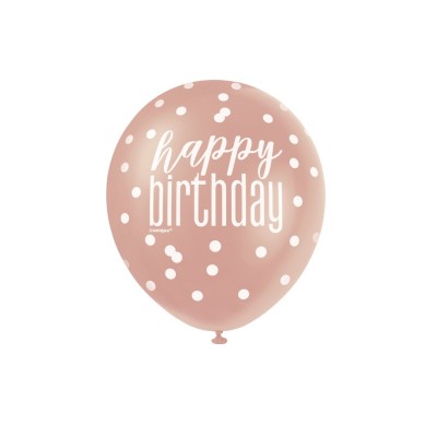 GLOBOS LATEX HAPPY BDAY ROSA ORO 6 UND
