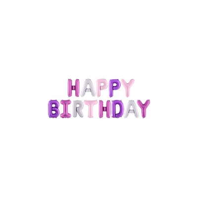 GLOBOS FRASE ¨HAPPY BIRTHDAY¨ TONOS ROSA Y LILA