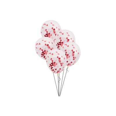 GLOBOS LATEX TRANSP. CONFETTI CORAZON 5 UND