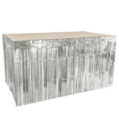 FALDA DE MESA COLOR PLATA METALIZADA 300 X 74 CM
