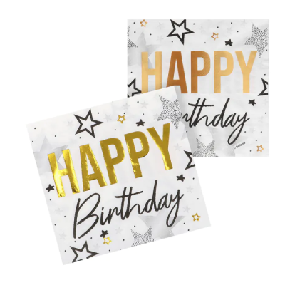 SERVILLETAS HAPPY BDAY FONDO BLANCO 20 UND