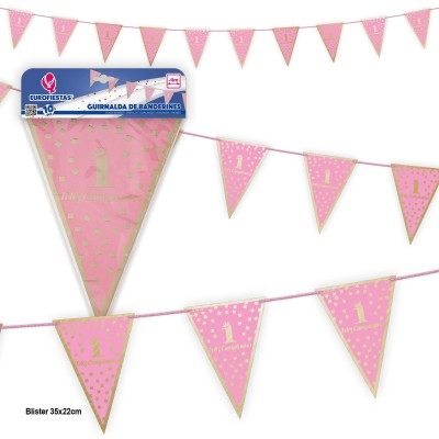BANDERIN FELIZ 1ER CUMPLE ROSA