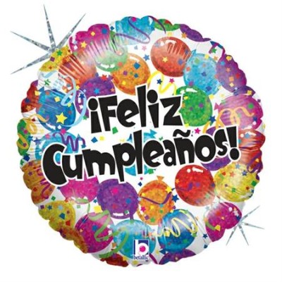 GLOBO FELIZ CUMPLE GLOBOS HOLOGRAFICO 18'