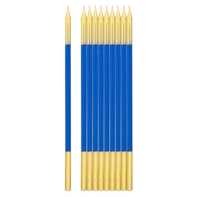 VELAS AZUL/ ORO 15.5 CM 10 UND