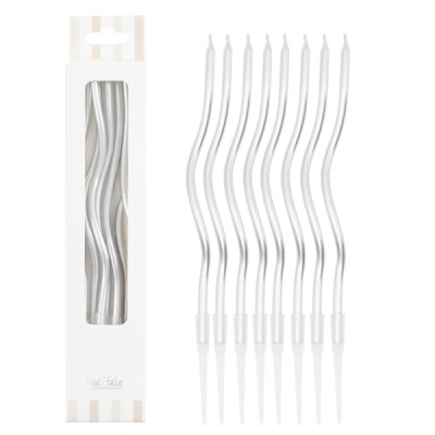 VELA CURVA CON SOPORTE PLATA 12.5 CM 8 UND