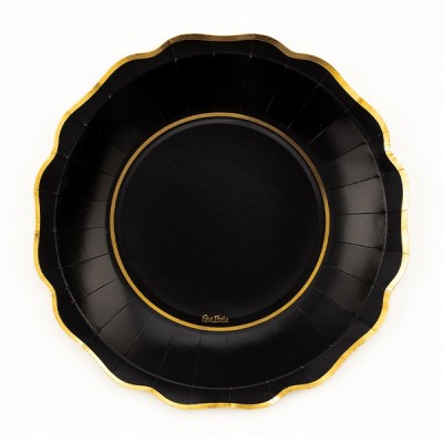 PLATOS CARTON NEGRO Y ORO 27 CM 8 UND