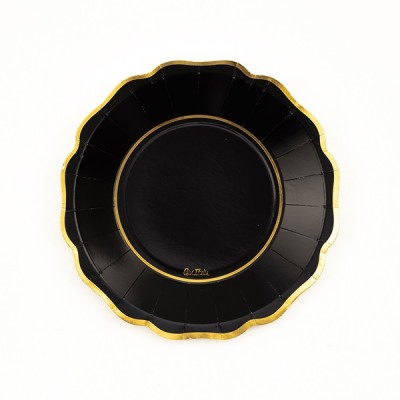 PLATOS CARTON NEGRO Y ORO 21 CM 8 UND